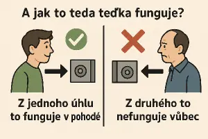 "A jak to teda teďka funguje?""Záleží na úhlu pohledu - z jednoho úhlu to funguje v pohodě, z druhého to nefunguje vůbe