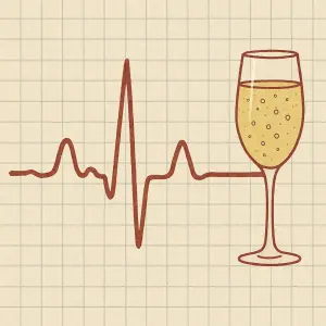 EKG křivka na jejímž konci bude sklenička prossecca. Vše kreslený a sklenička bude součástí EKG. Žádná fotka, kresleny
