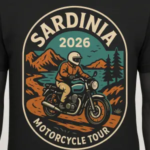 navrh potisku trika pro jízdu na motorkách po sardinii 2026