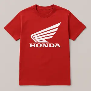 Prosím navrhni mi červené triko a na něm bílé logo motorkářské značky Honda.
