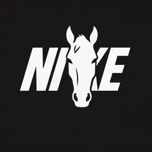 Vytvoř bílý nápis Nike a místo písmene "i" vlož obrys koňské hlavy při pohledu zepředu