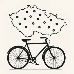 Jednoduché kolo vepředu,na zádech mapa ČR s vyznačenými body