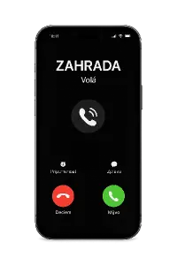 Obrazovka zvoniciho telefonu s napisem ZAHRADA volá, bez pozadi