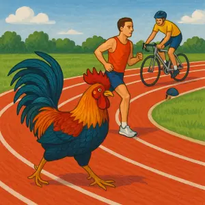 KOHOUT S BĚŽCEM A CYKLISTOU NA BĚŽECKÉ DRÁZE