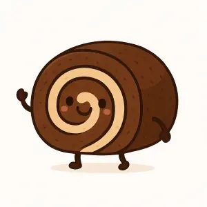 čokoládová animovaná roláda na bílém podkladu