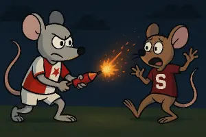 Myš v dresu slavia stříli světlici po myši v dresu sparta