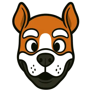 Puppy play maska animovaná - oranžovo bielo čierna, bez pozadia