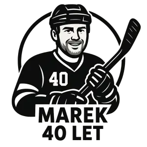 ikona hokejisty, Marek, k narozeninam na 40let, černobílý