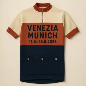 cyklodres Venezia Munich 11.6.-18.6.2026 v retro stylu s kapsami na zadní straně na knoflíky dlouhý zip na přední straně