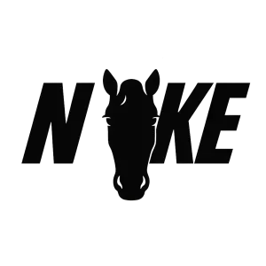 Vytvoř nápis Nike a místo písmene "i" vlož obrys koňské hlavy při pohledu zepředu