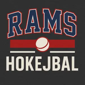 Nápis ve stylu jako mají nhl týmy trička . RAMS HOKEJBAL
