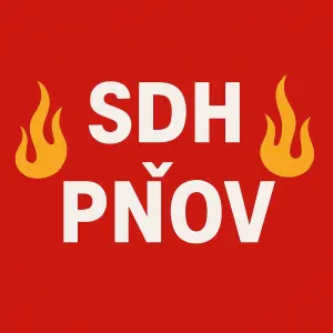 bílý nápis SDH Pňov (červený podklad), a po stranách plamínek, pozor na správnost písmen