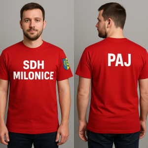 Chci nadpis SDH Milonice na prsou. Na pravém rameni chci obecní znak obce Milonice u Vyškova. A na zádech chci jmeno Paj