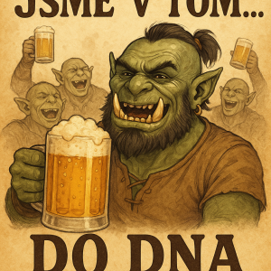 parta orku s pivem v ruce :napis - Jsme v tom... do dna