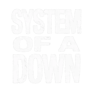 System of a down kapela napis a pozadí průhledný napis aby byl bilej