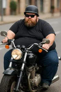 tlustý chlap na motorce