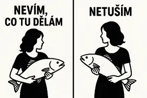 Napiš na jednu nevím co tu dělám a obryz ženy s rybou Na druhou netuším a taky obrys ženy s rybou