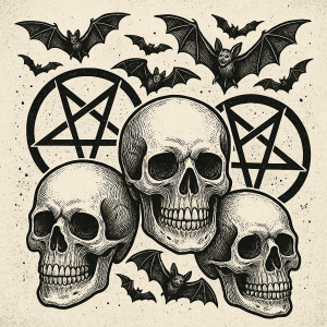 Lebky, pentagram a netopýři