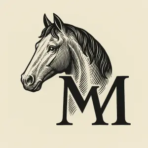 Monogram MM v pozadí hlava koně