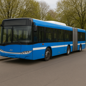 Kloubovy autobus solaris harmonikou modrý s bílými pruhy