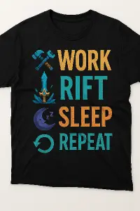 Vytvoř návrh pro tričko s nápisemWORKRIFTSLEEPREPEATDesign je na tobě, je to pro lidi co hrajou League od Legends
