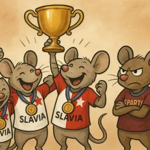 3 myši v dresu slavia slavi maji medaile a pohar pro vizeze, myš v dresu sparta je vztekla
