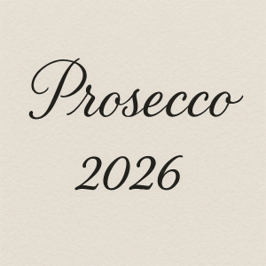 hezký text jako psaný rukou a přes lahev směr dolů : Prosecco a dole 2026. tento text rovně