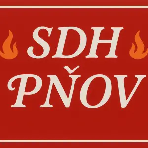 bílý nápis SDH Pňov (červený podklad), nějakým hezkým písmem a po stranách nějaký plamínek, pozor na správnost písmen