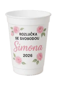 Rozlučka se svobodou 2026. Můžou být. Růžové růžičky Aby byl bílo růžový a jméno Simona . Chci to na kelímek