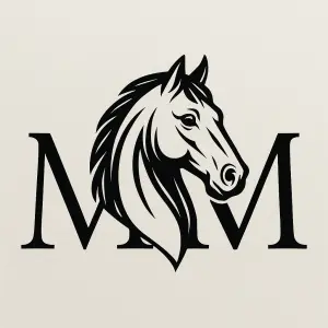 Monogram MM na pozadí hlava koně