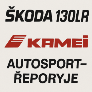nápis škoda 130LR vedle toho logo kamei a pod tím nápis autosport-řeporyje