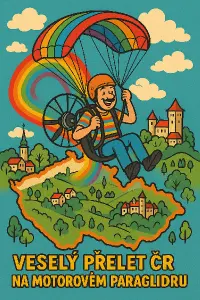 Veselý barevný přelet čr na motorovém paraglderu retro legendy skupina
