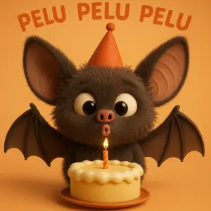 3d chlupaty kreslenynetopýr fouka na dort a dlavi narozeniny, je tam napis PELU PELU PELU