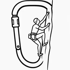 Climbing man obrys, ale aby ten lezec byl na steně uprostřed velké karabiny