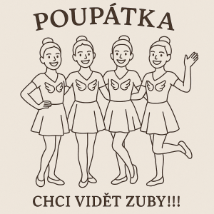 Obrázek, který vystihuje taneční skupinu Angels - decentní, obrysový a text Poupátka, chci vidět zuby!!!