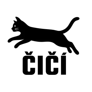 Logo značky Puma, al místo pumy je domácí kočka. Místo ápisu PUMA je text ČIČÍ