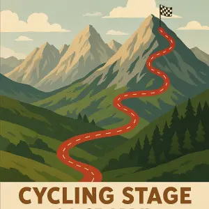 Vygeneruj obrázek pohoří, na kterém vyznačena cyklistická etapa s daty etapy.
