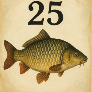 Číslo 25 a pod tím nejak hezky třeba kapr