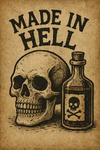 Nadpis made in hell obrazek udelej lebku a flasku
