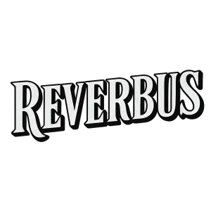 nápis REVERBUS ve vintage stylu z 50 let, pouze černý a bez pozadí