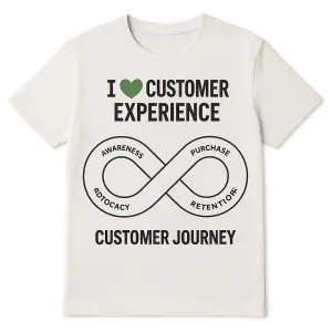 triko s Customer Journey ležatou osmičkou Nad to třeba nápis I ? Customer Experience