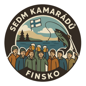 LOGO PRO SKUPINU SEDMI KAMARÁDŮ, KTERÁ JEDE DO FINSKA PÍT PIVO A CHYTAT RYBY