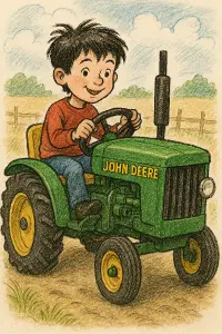 Matyáš Motyčkakreslený obrázek tmavovlasého kluka v John Deere traktoru