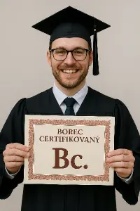 Borec Certifikovaný jakože že zkratka titulu z promoce Bc.