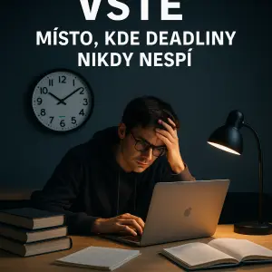 Navrhni vhodný obrázok k nasledujúcemu textu: VŠTE – místo, kde deadliny nikdy nespí.