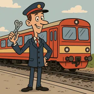 Štíhlý Vlakvedoucí, vlak, kleštičky, železnice, karikatura