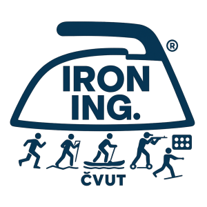 Logo jako žehlička štafetové akce ČVUT s názvem IRON ING. Součástí je běh, orienťák, paddleboard, koloběžka a biatlon.