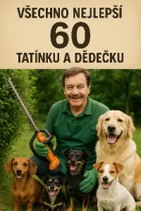 všechno nejlepší 60 tatínku a dědečku, hnědé vlasy a knír, údržba zeleně, 3 malý a 1 velký pes