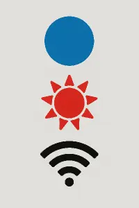 Odelej kruhy pod sebou v jednom vlicku modry kruh pod tim cerveny kruh slunicko pod tim cerny symbol wifi