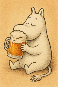 mumínek jak pije pivo